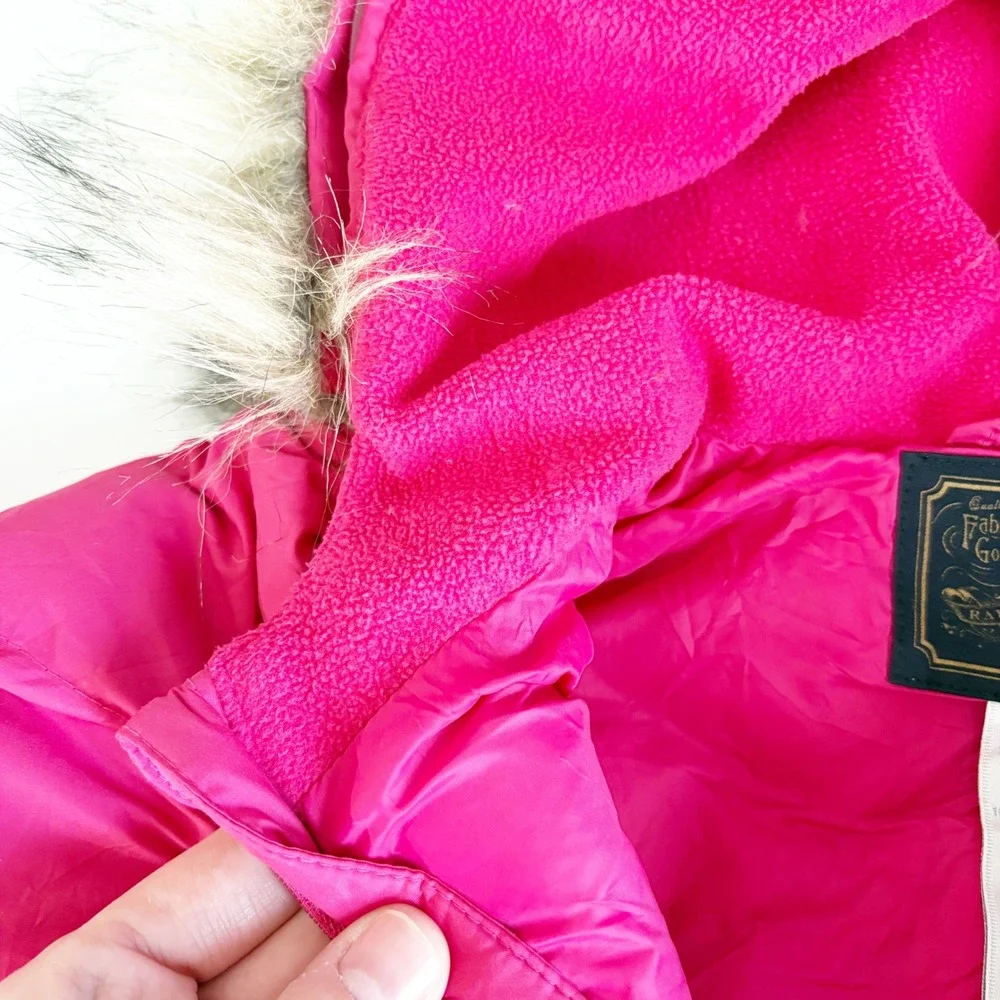 Ralph Lauren Baby Girls Pink Quilted Faux Fur Hood Down Bunting Snowsuit Size 6M